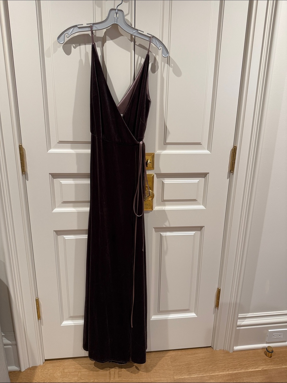 Jenny Yoo Deep Plum Velvet Wrap Maxi Dress